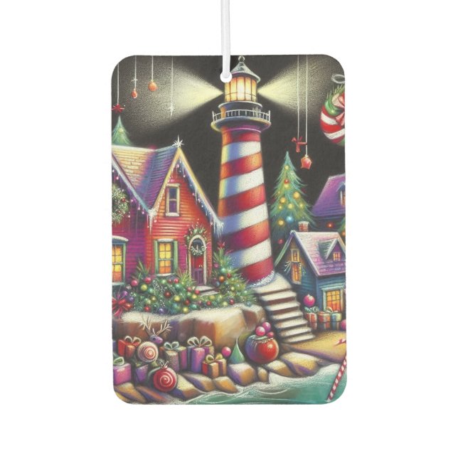 Whimsischer WeihnachtsLeuchtturm Rotes Rosa Lila Autolufterfrischer (Vorderseite)