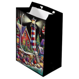 Whimsischer WeihnachtsLeuchtturm Rotes Rosa Lila Mittlere Geschenktüte