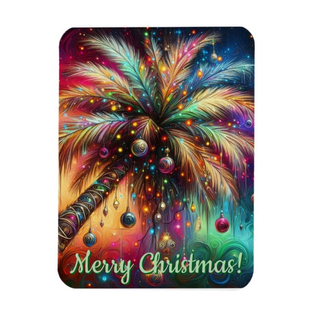 Whimsischer Weihnachtspalme Tree Tropical Beach Vi Magnet (Vertikal)