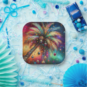 Whimsischer Weihnachtspalme Tree Tropical Beach Vi Pappteller
