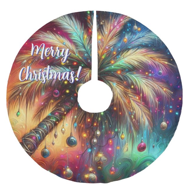 Whimsischer Weihnachtspalme Tree Tropical Beach Vi Polyester Weihnachtsbaumdecke (Vorderseite)