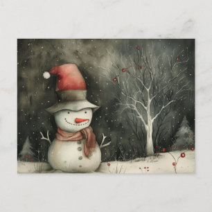 Whimsischer Weihnachtsschneemann Red Black Feiertagspostkarte