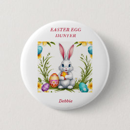 Whimsischer Weißer Osterhase Button
