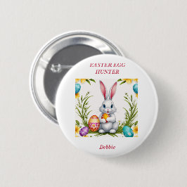 Whimsischer Weißer Osterhase Button