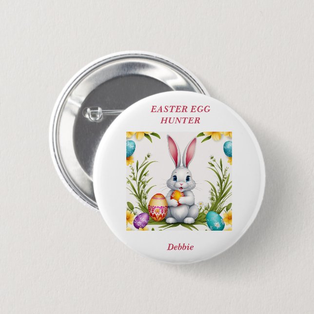 Whimsischer Weißer Osterhase Button (Vorne & Hinten)