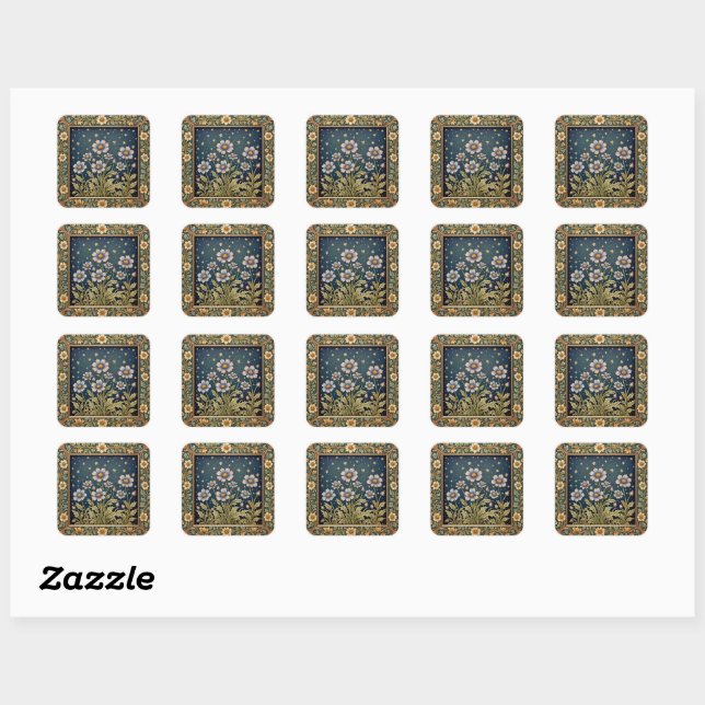 Whimsischer Wildblume Abend Dusty Lila Floral Quadratischer Aufkleber (Blatt)