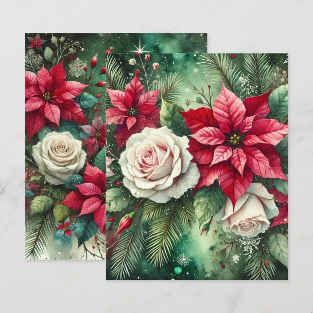 Whimsischer Winter Poinsettia Evergreen Scrapbook (Vorne/Hinten)