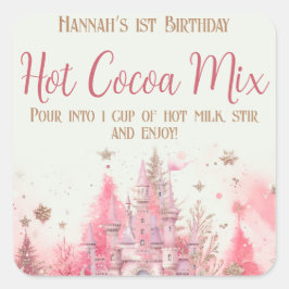 Whimsischer Winter Prinzessin Birthday Hot Cocoa Quadratischer Aufkleber