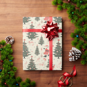 Whimsischer Winter Szene: Santa, Kamin, Creme Geschenkpapier