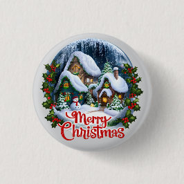 Whimsischer Winter Village Snow Globe Button