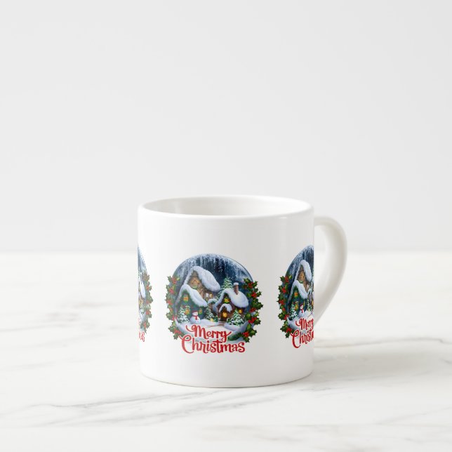Whimsischer Winter Village Snow Globe Espressotasse (Vorderseite Rechts)