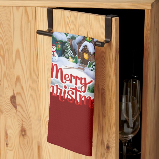 Whimsischer Winter Village Snow Globe Geschirrtuch (Drittel gefaltet)