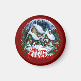 Whimsischer Winter Village Snow Globe Magnet