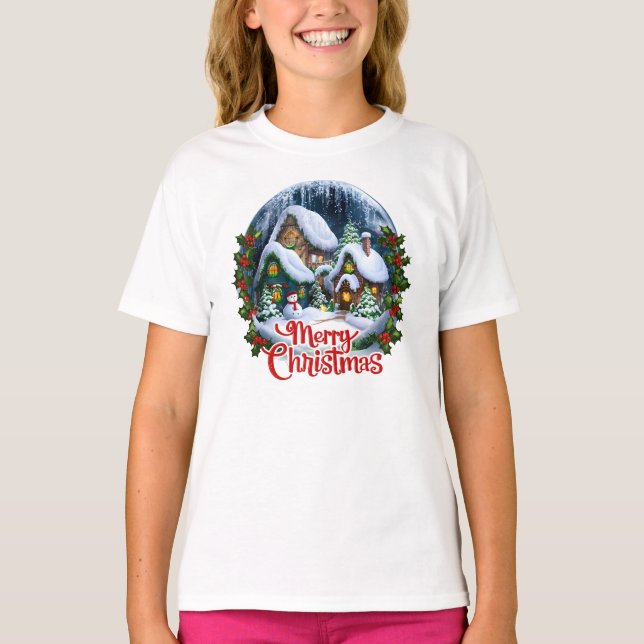 Whimsischer Winter Village Snow Globe T-Shirt (Vorderseite)