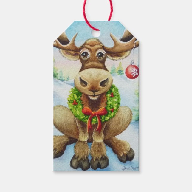 Whimsischer Winter Weihnachten Wasserfarbe Kunst Geschenkanhänger (Vorderseite)