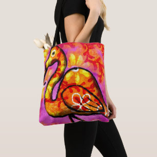 Whimsisches Abstrakt Flamingo Rosa Orange Floral Tasche