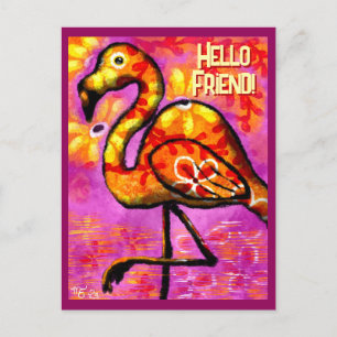 Whimsisches Abstrakt Flamingo Rosa Orange Postkarte