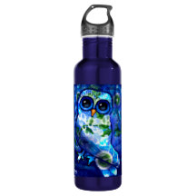 Whimsisches Abstraktes Eule Blaues grünes Blau