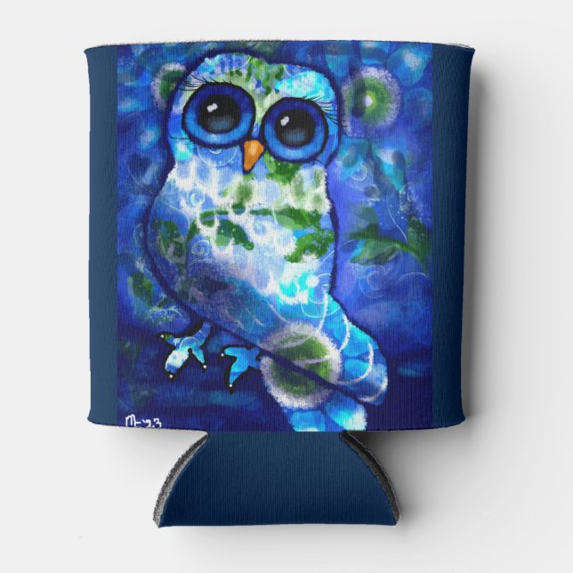 Whimsisches Abstraktes Owl Blue Floral Aquamarin B Dosenkühler (Vorderseite)