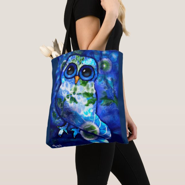 Whimsisches Abstraktes Owl Blue Green Floral Blume Tasche (Von Nahem)