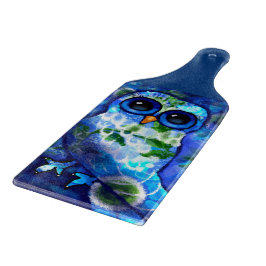 Whimsisches Abstraktes Owl Blüten Blume Blau Grün Schneidebrett