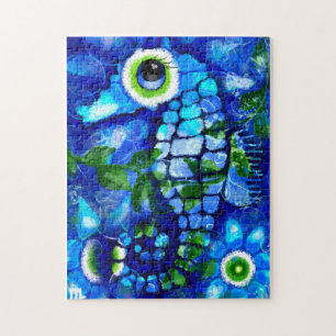 Whimsisches Abstraktes Seepferd Blau Aquamarin grü