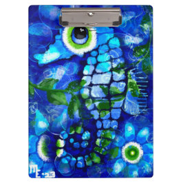 Whimsisches Abstraktes Seepferd Blau Aquamarin grü Klemmbrett