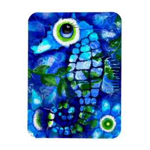 Whimsisches Abstraktes Seepferd Blau Aquamarin grü Magnet