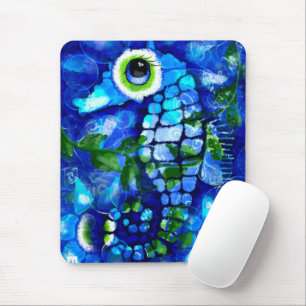 Whimsisches Abstraktes Seepferd Blau Aquamarin grü Mousepad