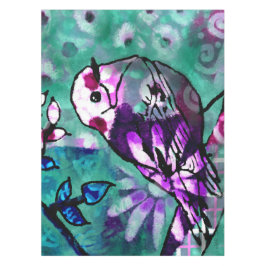 Whimsisches Abstraktes Vogelfloral Aquamarin Lila Tischdecke