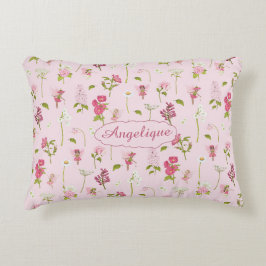 Whimsisches Aquarell und Blume rosa Dekokissen