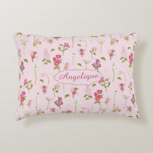 Whimsisches Aquarell und Blume rosa Dekokissen
