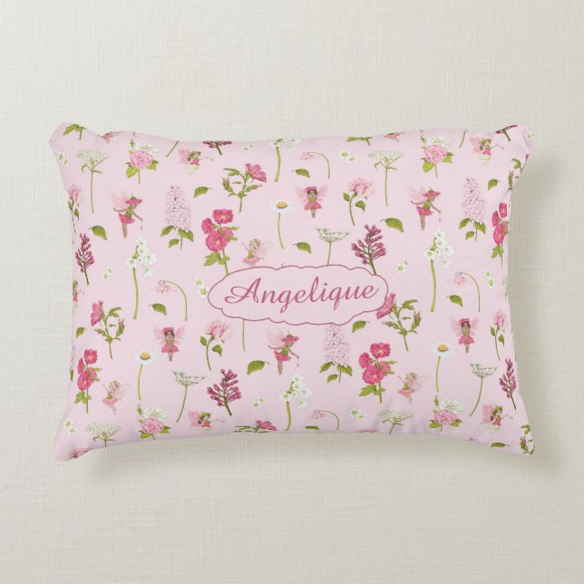 Whimsisches Aquarell und Blume rosa Dekokissen (Vorderseite)