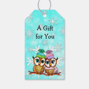 Whimsisches Aquarell und Schneeflocken Weihnachten Geschenkanhänger