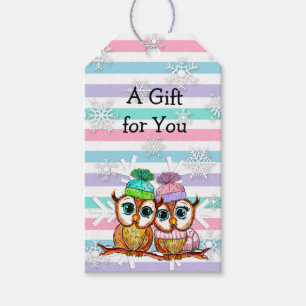 Whimsisches Aquarell und Schneeflocken Weihnachten Geschenkanhänger