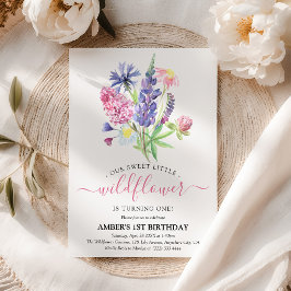 Whimsisches Aquarell Wildblume 1. Geburtstag Einladung