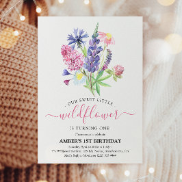 Whimsisches Aquarell Wildblume 1. Geburtstag Einladung