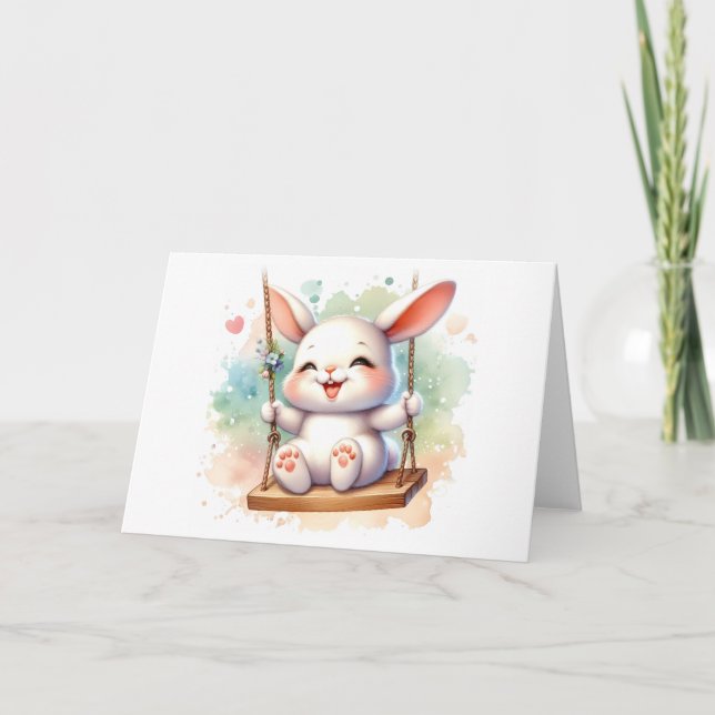 Whimsisches Aquarellbär Kaninchen auf Flügelscheib Karte (Vorderseite)