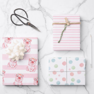 Whimsisches Aquarellschwein Geschenkpapier Set