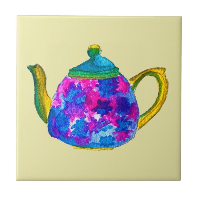 Whimsisches Aquarellteapot Fliese (Vorderseite)