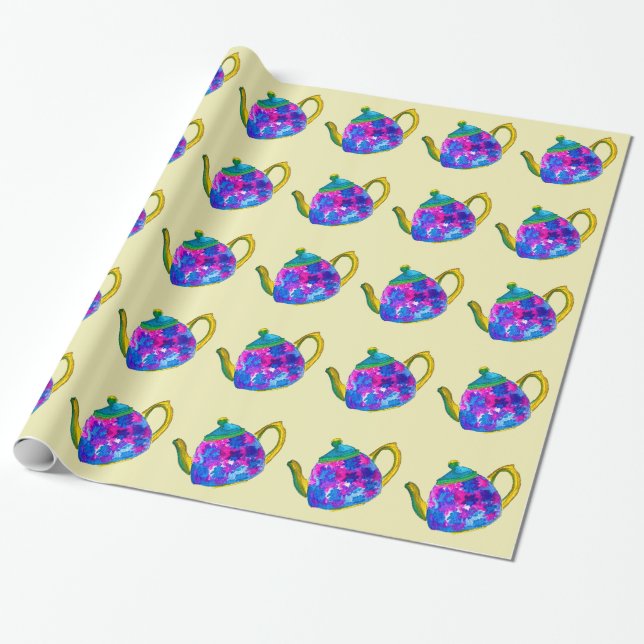 Whimsisches Aquarellteapot Geschenkpapier (Ungerollt)