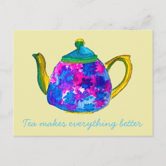 Whimsisches Aquarellteapot Postkarte (Vorderseite)
