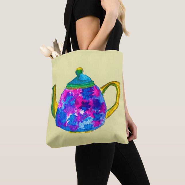 Whimsisches Aquarellteapot Tasche (Von Nahem)
