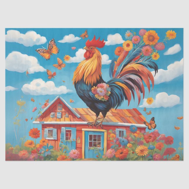 Whimsisches Bauernhofrooster Seidenpapier (Vorderseite)