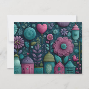 Whimsisches Blumenmuster Postkarte