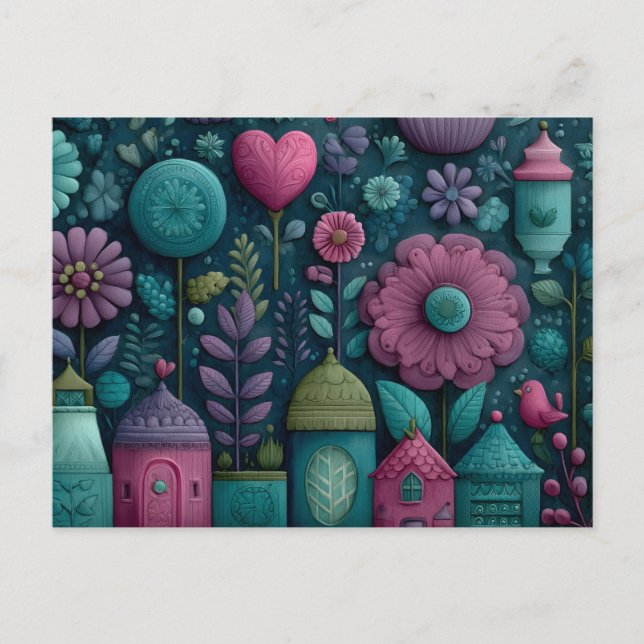 Whimsisches Blumenmuster Postkarte (Vorderseite)