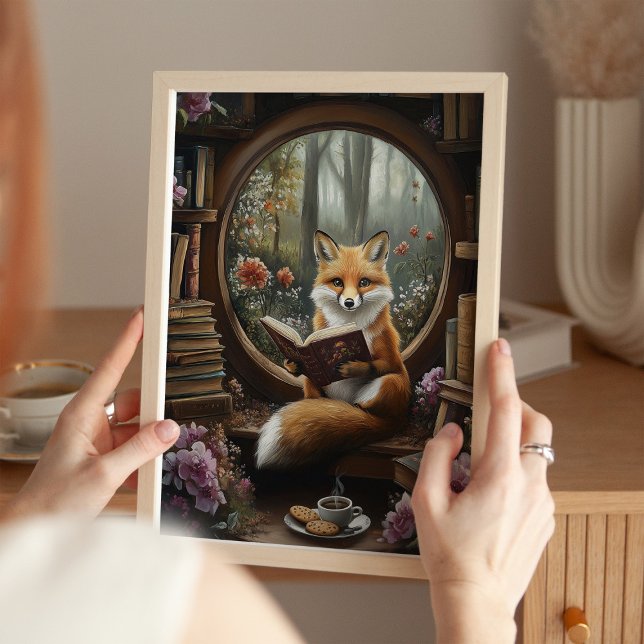 Whimsisches Buch Lover Reading Fox Art Print Poster (Von Creator hochgeladen)