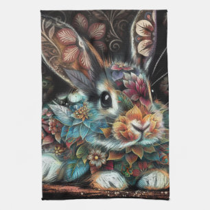 Whimsisches Bunny Rabbit Abstrakt Black Aquamarin Geschirrtuch