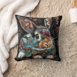 Whimsisches Bunny Rabbit Abstrakt Black Aquamarin Kissen