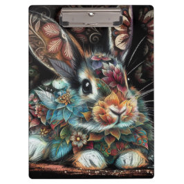 Whimsisches Bunny Rabbit Abstrakt Black Aquamarin Klemmbrett
